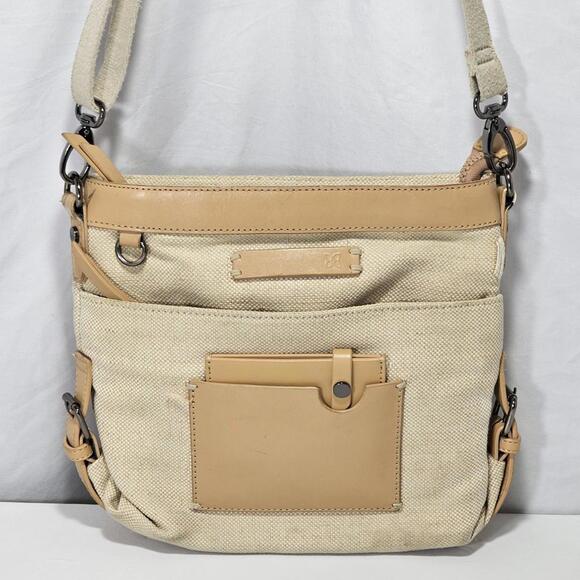Sherpani Crossbody Shoulder Bag Leather and Woven Canvas Purse With Wallet - Picture 1 of 12